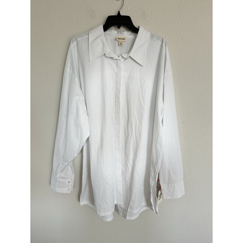 NWT Open Edit White Button Down Blouse Size 2X Classic Academia Top Workwear
